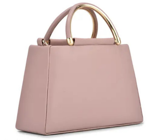 Designer Handbag with Gold Accents and Detachable Strap